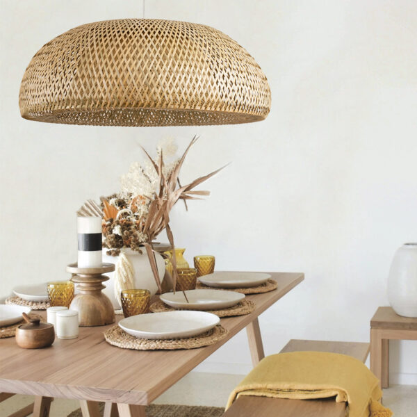 GloboStar® SAN TROPEZ 00673 Boho Κρεμαστό Φωτιστικό Πλέγμα Μονόφωτο 1 x E27 IP20 Μπεζ Ξύλο - Μ100 x Π100 x Y35cm - Image 9