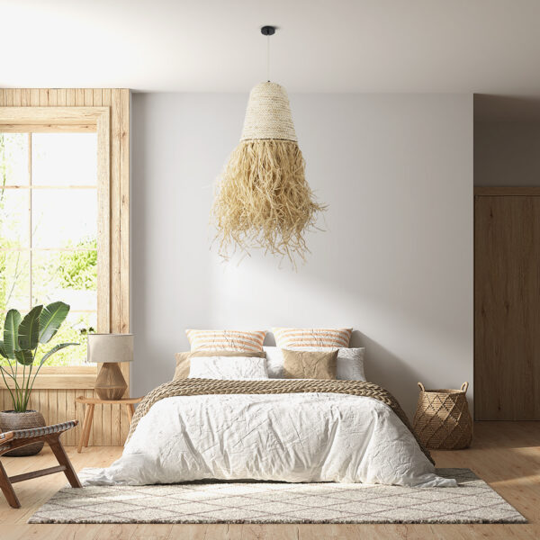 GloboStar® LETA 02189 Boho Κρεμαστό Φωτιστικό Πλέγμα Μονόφωτο 1 x E27 IP20 Μπεζ Ράφια - Μ34 x Π34 x Υ70cm - Image 10