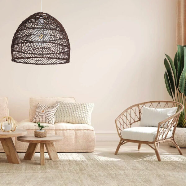 GloboStar® MALIBU 00970 Boho Κρεμαστό Φωτιστικό Πλέγμα Μονόφωτο 1 x E27 IP20 Καφέ Ξύλο - Μ40 x Π40 x Υ35cm - Image 6