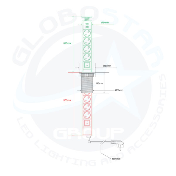 GloboStar® 79631 Χωνευτό Πτυσσόμενο Πολύμπριζο με 4 Πρίζες Ασφαλείας EU Σούκο AC 230V Max 4000W & 2 Εξόδους USB DC 5V Max 3A 18W & Ενσωματωμένο Διακόπτη Οn/Off - Image 10