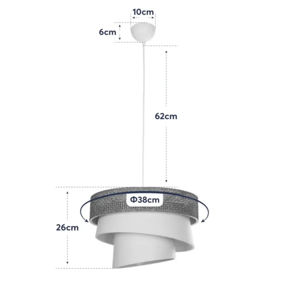 GloboStar® SIERA 203-0169 Μοντέρνο Κρεμαστό Φωτιστικό Καπέλο Μονόφωτο 1 x E27 IP20 Καφέ & Σκούρο Μπεζ Ύφασμα - Μ38 x Π38 x Υ95cm - Image 10