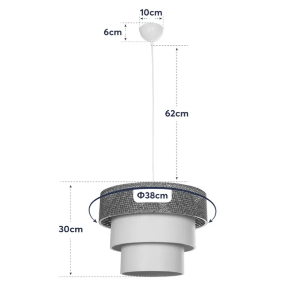 GloboStar® LEVEL 203-0172 Μοντέρνο Κρεμαστό Φωτιστικό Καπέλο Μονόφωτο 1 x E27 IP20 Σκούρο Καφέ & Λευκό Ύφασμα - Μ38 x Π38 x Υ95cm - Image 10