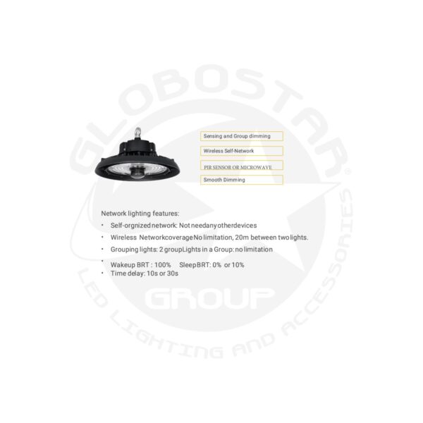 GLOBOSTAR® INDUSTRY 61704 Βιομηχανικό Φωτιστικό Καμπάνα High Bay UFO Τεχνολογίας Smart Group Linkable Control System 2.4Ghz με Αισθητήρα Κίνησης Microwave LED 100W 15000lm SDCM<5 90° AC 85-265V Αδιάβροχο IP65 IK08 Μαύρο Χυτό Αλουμίνιο - Φυσικό Λευκό 5000K - 175 x Sanan Opto SMD Chip & TÜV SÜD Driver - Μ26.5 x Π26.5 x Υ15cm - 5 Χρόνια Εγγύηση - Image 11