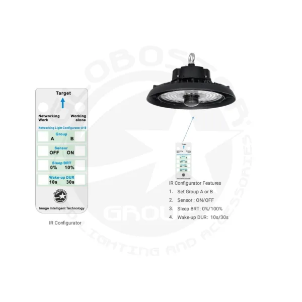 GLOBOSTAR® INDUSTRY 61705 Βιομηχανικό Φωτιστικό Καμπάνα High Bay UFO Τεχνολογίας Smart Group Linkable Control System 2.4Ghz με Αισθητήρα Κίνησης Microwave LED 150W 22500lm SDCM<5 90° AC 85-265V Αδιάβροχο IP65 IK08 Μαύρο Χυτό Αλουμίνιο - Φυσικό Λευκό 5000K - 275 x Sanan Opto SMD Chip & TÜV SÜD Driver - Μ26.5 x Π26.5 x Υ15cm - 5 Χρόνια Εγγύηση - Image 11