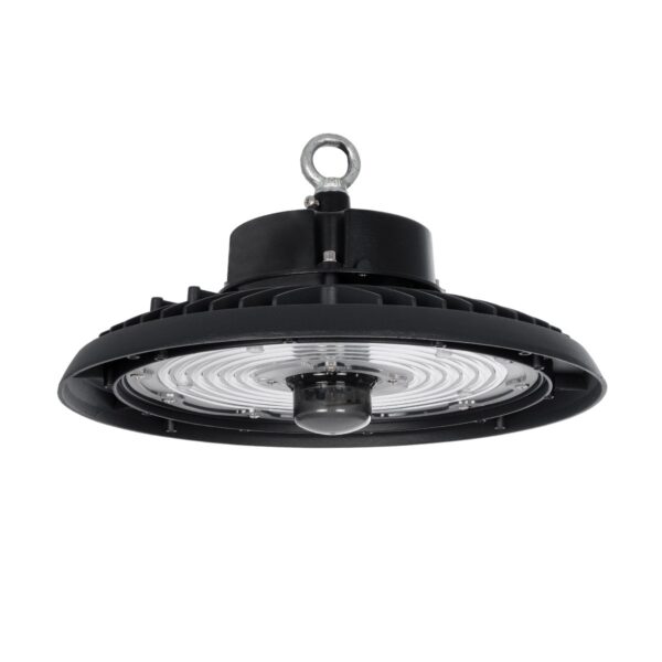 GLOBOSTAR® INDUSTRY 61706 Βιομηχανικό Φωτιστικό Καμπάνα High Bay UFO Τεχνολογίας Smart Group Linkable Control System 2.4Ghz με Αισθητήρα Κίνησης Microwave LED 200W 30000lm SDCM<5 90° AC 85-265V Αδιάβροχο IP65 IK08 Μαύρο Χυτό Αλουμίνιο - Φυσικό Λευκό 5000K - 338 x Sanan Opto SMD Chip & TÜV SÜD Driver - Μ30 x Π30 x Υ16cm - 5 Χρόνια Εγγύηση