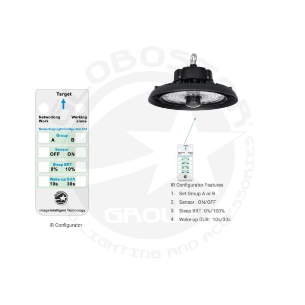 GLOBOSTAR® INDUSTRY 61704 Βιομηχανικό Φωτιστικό Καμπάνα High Bay UFO Τεχνολογίας Smart Group Linkable Control System 2.4Ghz με Αισθητήρα Κίνησης Microwave LED 100W 15000lm SDCM<5 90° AC 85-265V Αδιάβροχο IP65 IK08 Μαύρο Χυτό Αλουμίνιο - Φυσικό Λευκό 5000K - 175 x Sanan Opto SMD Chip & TÜV SÜD Driver - Μ26.5 x Π26.5 x Υ15cm - 5 Χρόνια Εγγύηση - Image 12