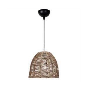 GloboStar® MEKA 204-0162 Boho Κρεμαστό Φωτιστικό Καμπάνα Μονόφωτο 1 x E27 IP20 Καφε Σχοινί - Μ31 x Π31 x Υ26cm
