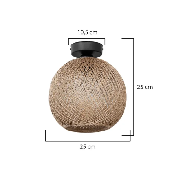 GloboStar® CORDE 203-0270 Μοντέρνο Φωτιστικό Οροφής Μπάλα Μονόφωτο 1 x E27 IP20 Μπέζ Σχοίνι - Μ26 x Π26 x Υ30cm - Image 3