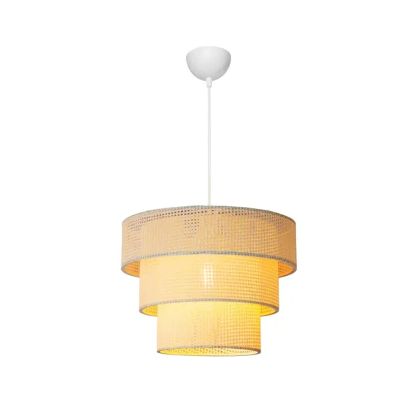 GloboStar® LEVEL 203-0275 Μοντέρνο Κρεμαστό Φωτιστικό Καπέλο Μονόφωτο 1 x E27 IP20 Λευκό Διάτρητο Ύφασμα - Μ30 x Π30 x Υ90cm - Image 2