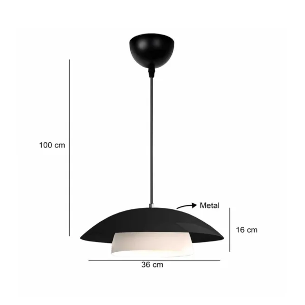 GloboStar® AURA 204-0117 Μοντέρνο Κρεμαστό Φωτιστικό Καμπάνα Μονόφωτο 1 x E27 IP20 Μαύρο & Λευκό Μέταλλο - Μ31 x Π31 x Υ27cm - Image 2
