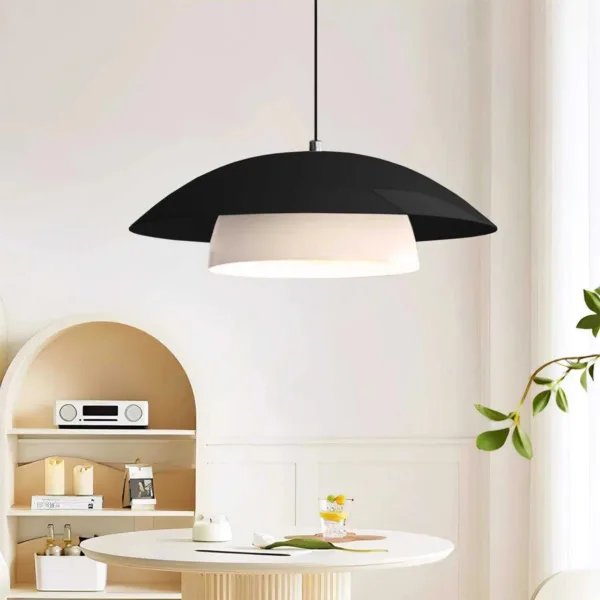 GloboStar® AURA 204-0117 Μοντέρνο Κρεμαστό Φωτιστικό Καμπάνα Μονόφωτο 1 x E27 IP20 Μαύρο & Λευκό Μέταλλο - Μ31 x Π31 x Υ27cm - Image 3