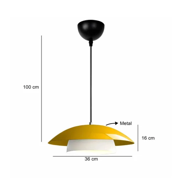 GloboStar® AURA 204-0118 Μοντέρνο Κρεμαστό Φωτιστικό Καμπάνα Μονόφωτο 1 x E27 IP20 Κίτρινο & Λευκό Μέταλλο - Μ31 x Π31 x Υ27cm - Image 2