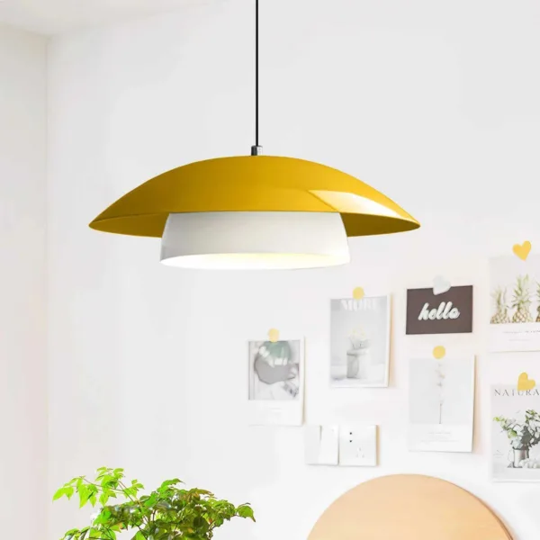 GloboStar® AURA 204-0118 Μοντέρνο Κρεμαστό Φωτιστικό Καμπάνα Μονόφωτο 1 x E27 IP20 Κίτρινο & Λευκό Μέταλλο - Μ31 x Π31 x Υ27cm - Image 3
