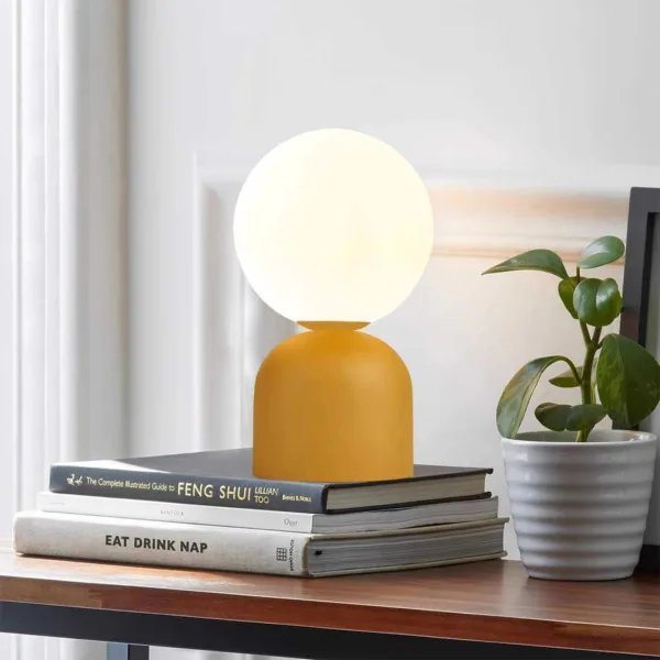 GloboStar® MAGIC 204-0131 Μοντέρνο Eπιτραπέζιο Φωτιστικό Μονόφωτο 1 x E27 IP20 Κίτρινο Μέταλλο με Λευκό Γυαλί - Μ13 x Π13 x Υ28cm - Image 3