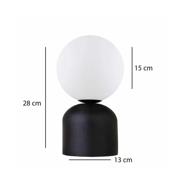 GloboStar® MAGIC 204-0132 Μοντέρνο Eπιτραπέζιο Φωτιστικό Μονόφωτο 1 x E27 IP20 Μαύρο Μέταλλο με Λευκό Γυαλί - Μ13 x Π13 x Υ28cm - Image 2