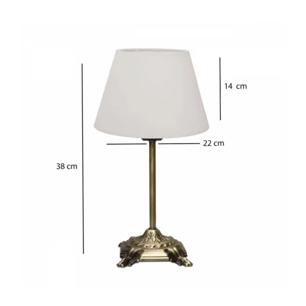 GloboStar® AΝΤΙQUE 204-0142 Vintage Eπιτραπέζιο Φωτιστικό Μονόφωτο 1 x E27 IP20 Μπρούτζινο Μέταλλο με Λευκό Ύφασμα - Μ22 x Π22 x Υ38cm - Image 2