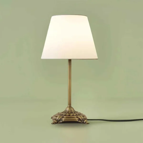 GloboStar® AΝΤΙQUE 204-0142 Vintage Eπιτραπέζιο Φωτιστικό Μονόφωτο 1 x E27 IP20 Μπρούτζινο Μέταλλο με Λευκό Ύφασμα - Μ22 x Π22 x Υ38cm - Image 3