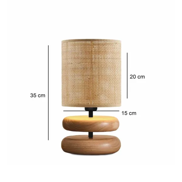 GloboStar® KLOO 204-0143 Boho Eπιτραπέζιο Φωτιστικό Μονόφωτο 1 x E27 IP20 Καφέ Ξύλο με Μπεζ Διάτρτητο Ύφασμα - Μ15 x Π15 x Υ35cm - Image 2