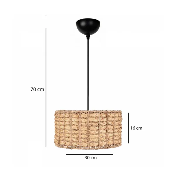 GloboStar® POMEGRANDE 204-0157 Boho Κρεμαστό Φωτιστικό Kαπέλο Μονόφωτο 1 x E27 IP20 Μπεζ Rattan - Μ30 x Π30 x Υ16cm - Image 2