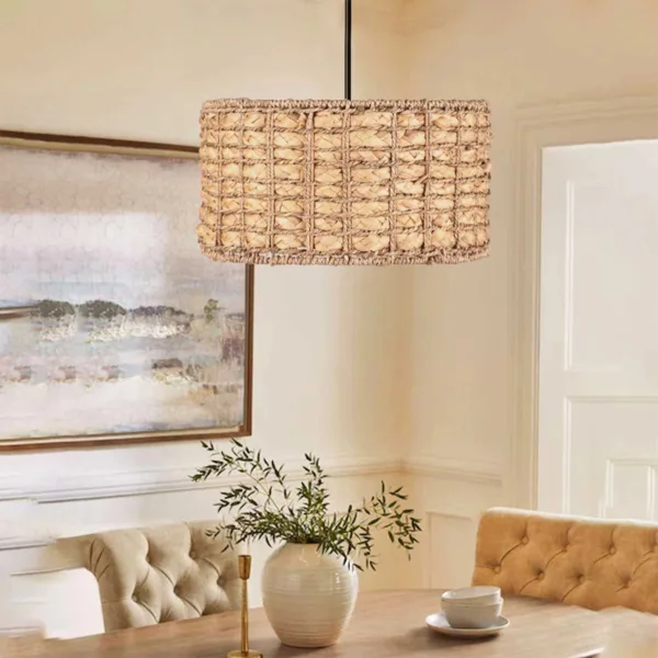 GloboStar® POMEGRANDE 204-0157 Boho Κρεμαστό Φωτιστικό Kαπέλο Μονόφωτο 1 x E27 IP20 Μπεζ Rattan - Μ30 x Π30 x Υ16cm - Image 3