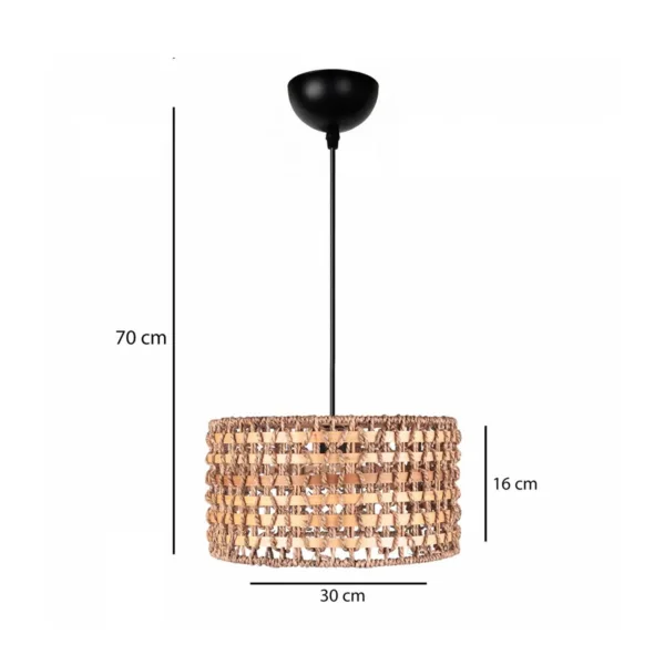 GloboStar® POMEGRANDE 204-0158 Boho Κρεμαστό Φωτιστικό Kαπέλο Μονόφωτο 1 x E27 IP20 Μπεζ Rattan με Καφέ Ξυλο - Μ30 x Π30 x Υ16cm - Image 2
