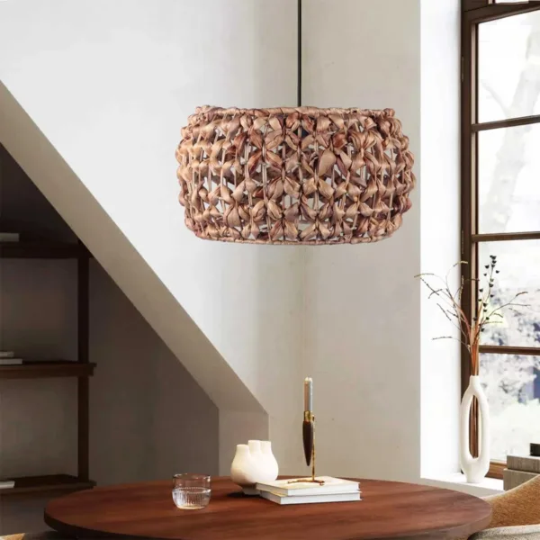 GloboStar® DARIO 204-0159 Boho Κρεμαστό Φωτιστικό Kαπέλο Μονόφωτο 1 x E27 IP20 Καφέ Rattan - Μ29 x Π29 x Υ16cm - Image 3