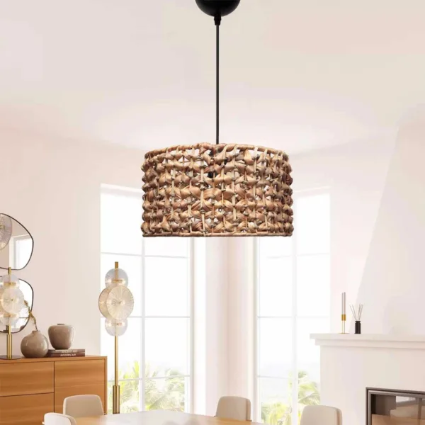 GloboStar® POMEGRANDE 204-0160 Boho Κρεμαστό Φωτιστικό Kαπέλο Μονόφωτο 1 x E27 IP20 Καφέ Rattan - Μ29 x Π29 x Υ16cm - Image 3