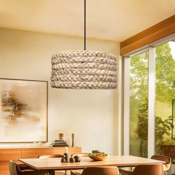 GloboStar® POMEGRANDE 204-0161 Boho Κρεμαστό Φωτιστικό Kαπέλο Μονόφωτο 1 x E27 IP20 Μπεζ Rattan - Μ29 x Π29 x Υ16cm - Image 3