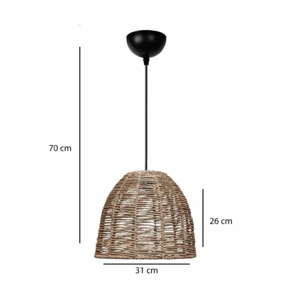 GloboStar® MEKA 204-0162 Boho Κρεμαστό Φωτιστικό Καμπάνα Μονόφωτο 1 x E27 IP20 Καφε Σχοινί - Μ31 x Π31 x Υ26cm - Image 2