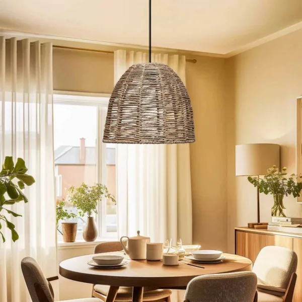 GloboStar® MEKA 204-0162 Boho Κρεμαστό Φωτιστικό Καμπάνα Μονόφωτο 1 x E27 IP20 Καφε Σχοινί - Μ31 x Π31 x Υ26cm - Image 3