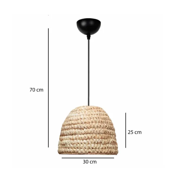 GloboStar® MEKA 204-0163 Boho Κρεμαστό Φωτιστικό Καμπάνα Μονόφωτο 1 x E27 IP20 Μπεζ Rattan - Μ30 x Π30 x Υ25cm - Image 2