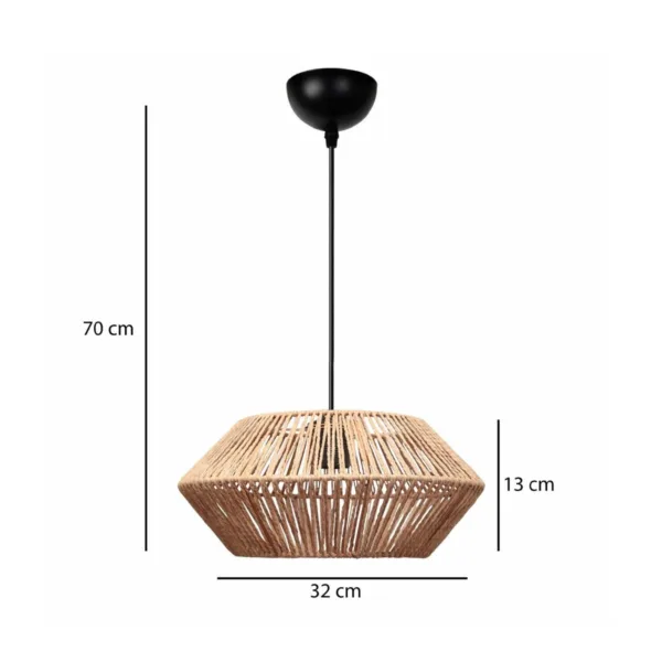 GloboStar® CASTRO 204-0164 Boho Κρεμαστό Φωτιστικό Kαπέλο Μονόφωτο 1 x E27 IP20 Μπεζ Σχοινί - Μ31 x Π31 x Υ26cm - Image 2