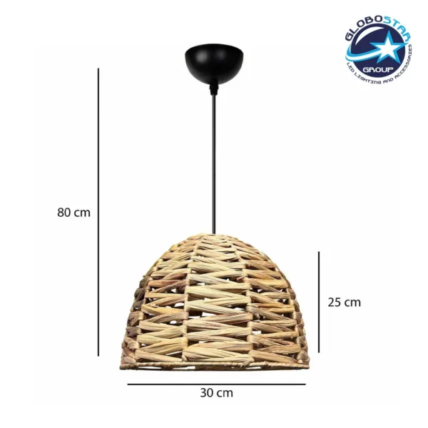 GloboStar® MEKA 204-0165 Boho Κρεμαστό Φωτιστικό Καμπάνα Μονόφωτο 1 x E27 IP20 Μπεζ Rattan - Μ30 x Π30 x Υ25cm - Image 2