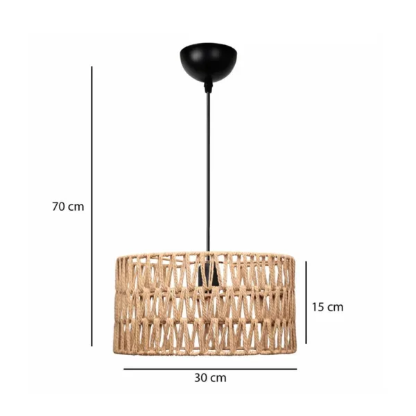 GloboStar® POMEGRANDE 204-0166 Boho Κρεμαστό Φωτιστικό Kαπέλο Μονόφωτο 1 x E27 IP20 Μπεζ Σχοινί - Μ30 x Π30 x Υ16cm - Image 2