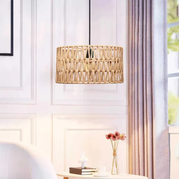 GloboStar® POMEGRANDE 204-0166 Boho Κρεμαστό Φωτιστικό Kαπέλο Μονόφωτο 1 x E27 IP20 Μπεζ Σχοινί - Μ30 x Π30 x Υ16cm - Image 3