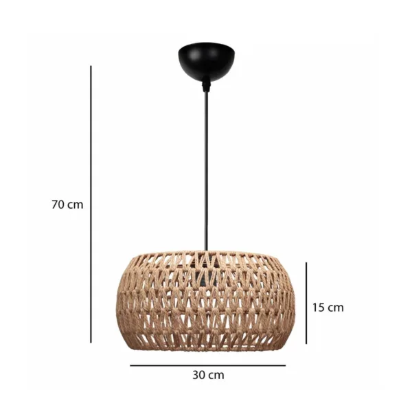 GloboStar® DARIO 204-0168 Boho Κρεμαστό Φωτιστικό Kαπέλο Μονόφωτο 1 x E27 IP20 Καφέ Σχοινί - Μ30 x Π30 x Υ15cm - Image 2