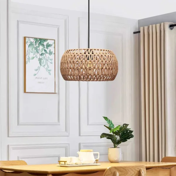GloboStar® DARIO 204-0168 Boho Κρεμαστό Φωτιστικό Kαπέλο Μονόφωτο 1 x E27 IP20 Καφέ Σχοινί - Μ30 x Π30 x Υ15cm - Image 3
