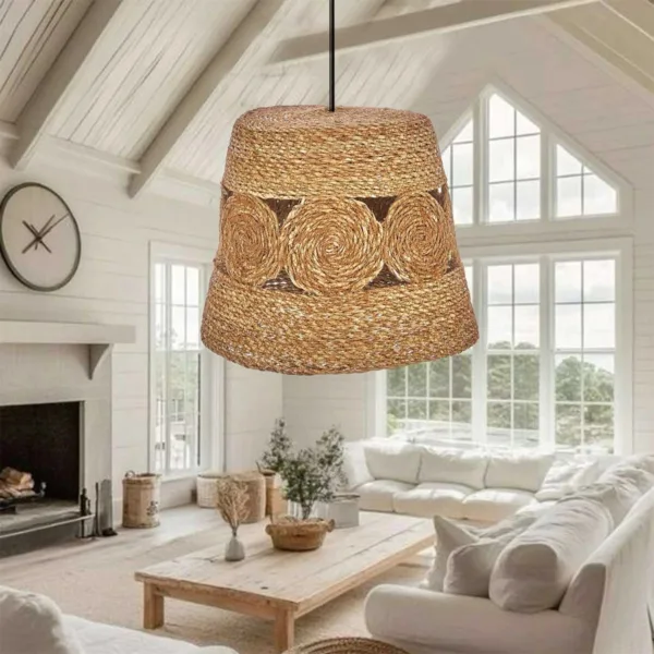 GloboStar® PANIER 204-0170 Boho Κρεμαστό Φωτιστικό Καμπάνα Μονόφωτο 1 x E27 IP20 Μπεζ Σχοινί - Μ32 x Π32 x Υ30cm - Image 3