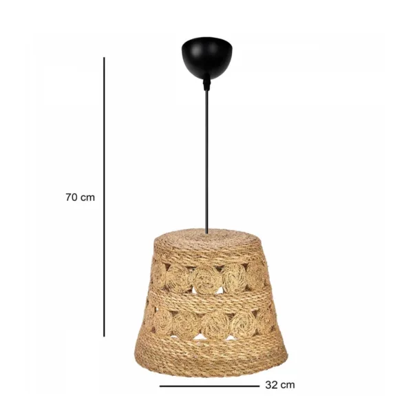 GloboStar® PANIER 204-0171 Boho Κρεμαστό Φωτιστικό Καμπάνα Μονόφωτο 1 x E27 IP20 Μπεζ Σχοινί - Μ32 x Π32 x Υ30cm - Image 2