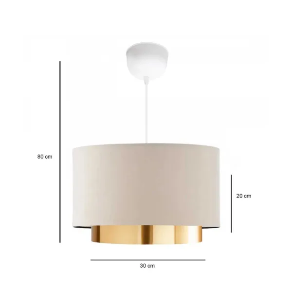 GloboStar® BASIL 204-0173 Μοντέρνο Κρεμαστό Φωτιστικό Kαπέλο Μονόφωτο 1 x E27 IP20 Μπεζ & Χρυσό Ύφασμα - Μ30 x Π30 x Υ20cm - Image 2