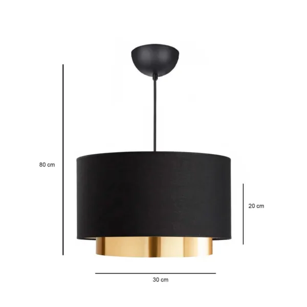 GloboStar® BASIL 204-0174 Μοντέρνο Κρεμαστό Φωτιστικό Kαπέλο Μονόφωτο 1 x E27 IP20 Μαύρο & Χρυσό Ύφασμα - Μ30 x Π30 x Υ20cm - Image 2