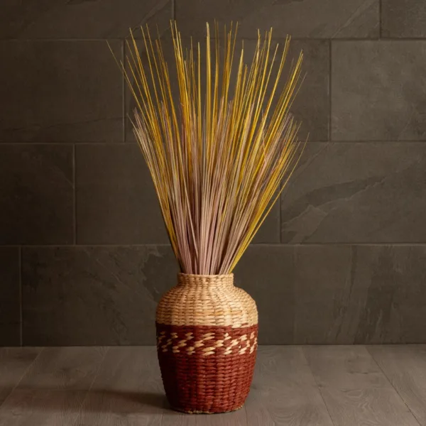 GloboStar® Artificial Garden TOULOUSE 21225 Διακοσμητικό Πλεκτό Καλάθι - Κασπώ Γλάστρα - Flower Pot Μπεζ με Κόκκινο Π25 x M25 x Υ32cm - Image 6