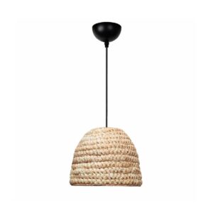 GloboStar® MEKA 204-0163 Boho Κρεμαστό Φωτιστικό Καμπάνα Μονόφωτο 1 x E27 IP20 Μπεζ Rattan - Μ30 x Π30 x Υ25cm