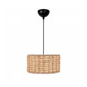 GloboStar® POMEGRANDE 204-0157 Boho Κρεμαστό Φωτιστικό Kαπέλο Μονόφωτο 1 x E27 IP20 Μπεζ Rattan - Μ30 x Π30 x Υ16cm