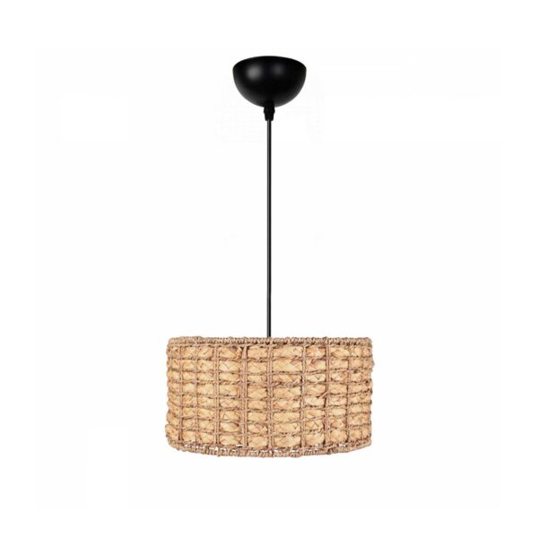 GloboStar® POMEGRANDE 204-0157 Boho Κρεμαστό Φωτιστικό Kαπέλο Μονόφωτο 1 x E27 IP20 Μπεζ Rattan - Μ30 x Π30 x Υ16cm