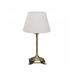 GloboStar® AΝΤΙQUE 204-0142 Vintage Eπιτραπέζιο Φωτιστικό Μονόφωτο 1 x E27 IP20 Μπρούτζινο Μέταλλο με Λευκό Ύφασμα - Μ22 x Π22 x Υ38cm