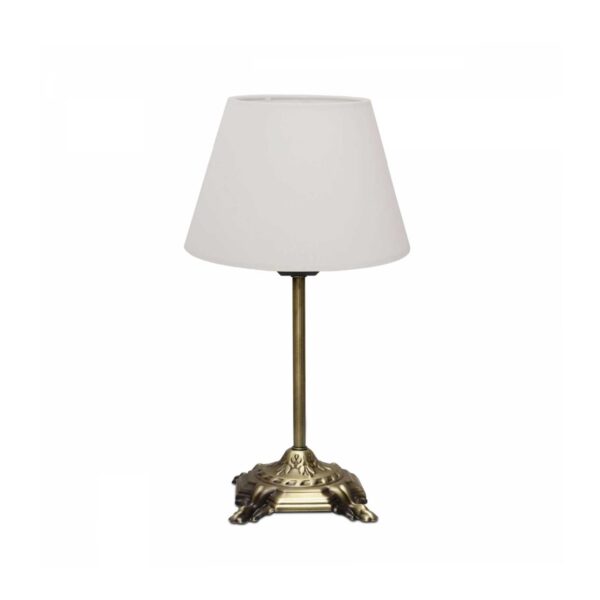 GloboStar® AΝΤΙQUE 204-0142 Vintage Eπιτραπέζιο Φωτιστικό Μονόφωτο 1 x E27 IP20 Μπρούτζινο Μέταλλο με Λευκό Ύφασμα - Μ22 x Π22 x Υ38cm