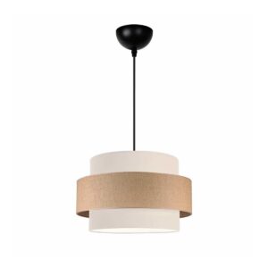 GloboStar® SOHO 204-0172 Μοντέρνο Κρεμαστό Φωτιστικό Kαπέλο Μονόφωτο 1 x E27 IP20 Μπεζ & Καφέ Ύφασμα - Μ30 x Π30 x Υ20cm
