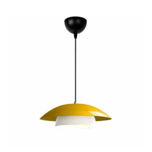 GloboStar® AURA 204-0118 Μοντέρνο Κρεμαστό Φωτιστικό Καμπάνα Μονόφωτο 1 x E27 IP20 Κίτρινο & Λευκό Μέταλλο - Μ31 x Π31 x Υ27cm