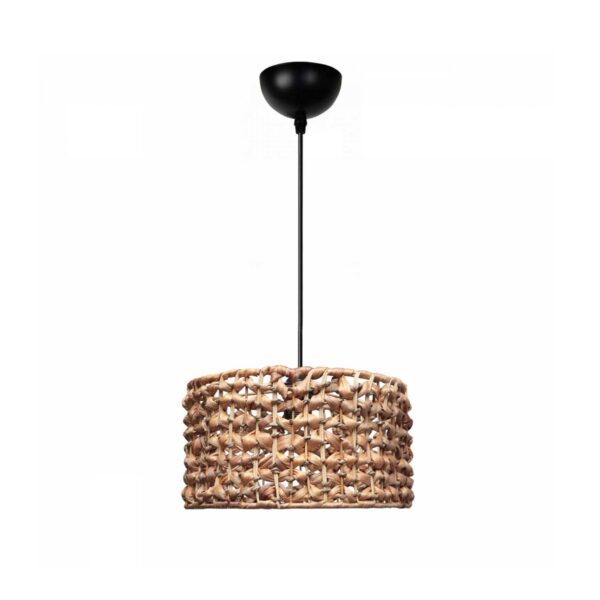 GloboStar® POMEGRANDE 204-0160 Boho Κρεμαστό Φωτιστικό Kαπέλο Μονόφωτο 1 x E27 IP20 Καφέ Rattan - Μ29 x Π29 x Υ16cm